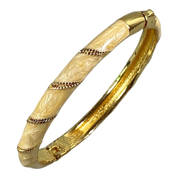 Vintage Bangle Bracelet S/M Gold Plated Enamel Hinged Preppy Chic Event Office - Picture 1 of 16